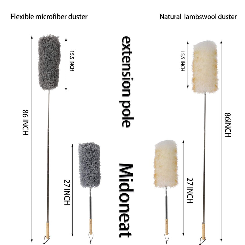 Midoneat Lambswool Duster and Microfiber Duster,2 Counts,Long Reach/Extendable Duster Up to 86" for Cleaning High Ceiling Fan, Interior Roof, Cobweb, Keyboard, Furniture