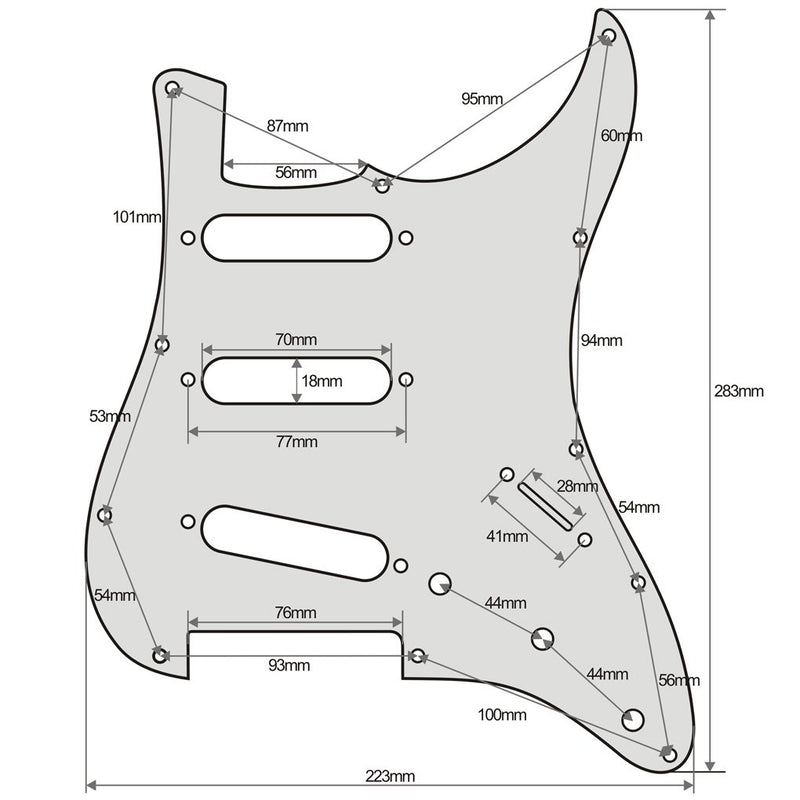 IKN 11 Hole Stratocaster Pickguard SSS Guitar Pick Guard Back Plate with Screws for Fender Standard Strat Guitar Replacement, 3Ply Black