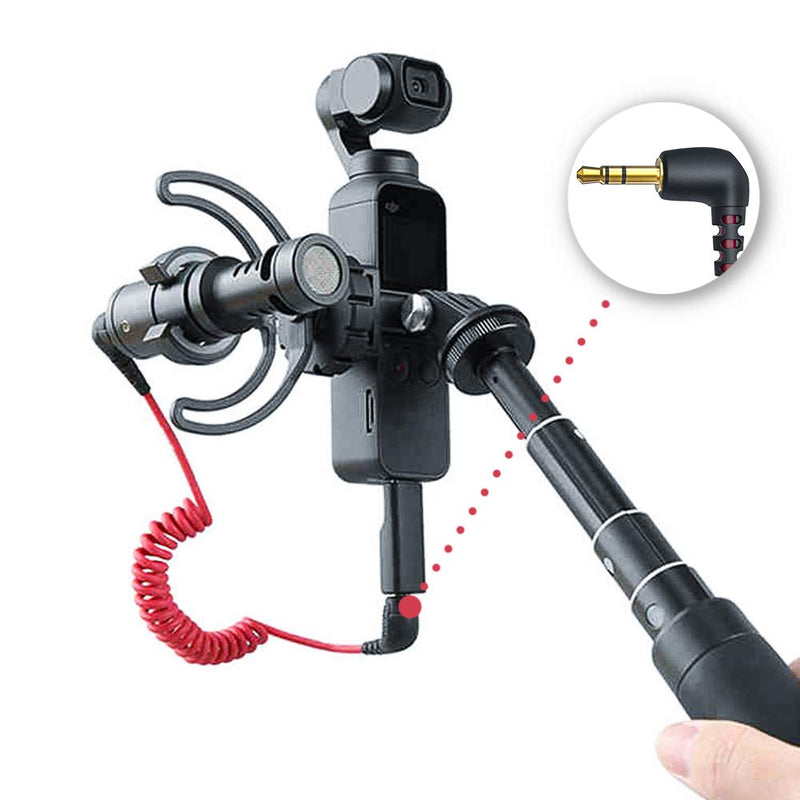 3.5mm TRS Male Microphone Cable, 1/8" Male to Male Coiled Right Angle Mic Cord Connect Camera/Recorder with Microphone Replacement for Rode SC2 Compatible with Canon Nikon DSLR SLR Camera etc 1 Pack