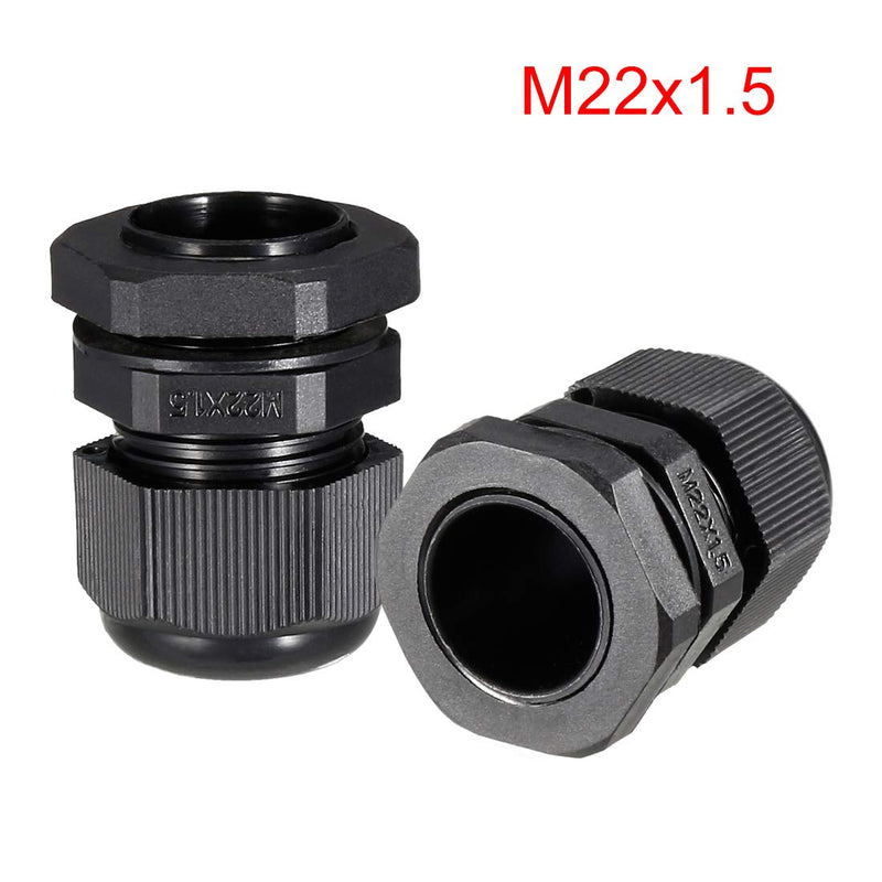 uxcell M22x1.5 Cable Gland Waterproof Plastic Joint Adjustable Locknut for 10-13mm Dia Cable Wire Black 20Pcs