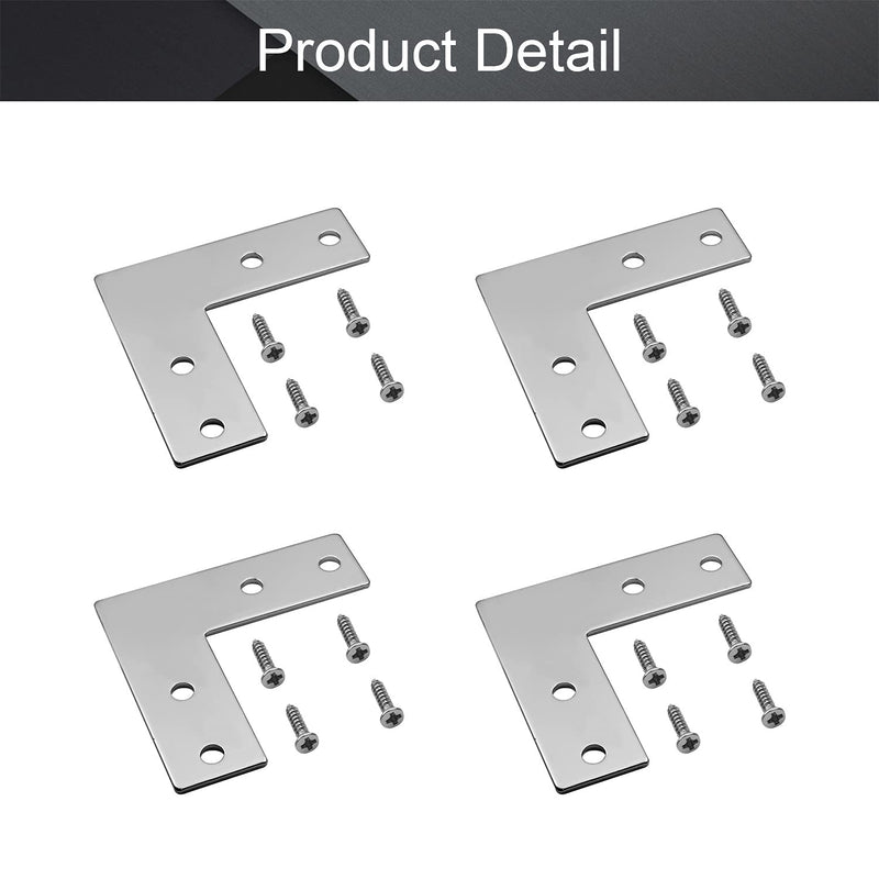MroMax 4PCS L-Shaped Right Angle Bracket (L x W) Carbon Steel Right Angle Bracket Fastener Silver