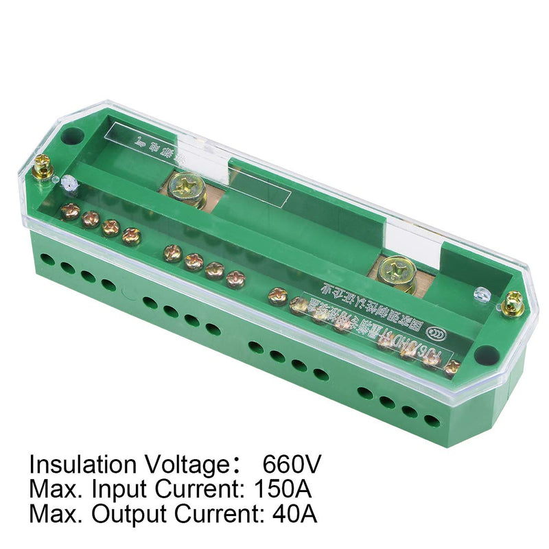 uxcell 2 Inlet 16 Outlet Terminal Strip Blocks 660V 150A Single Phase Distribution Block for Metering Box