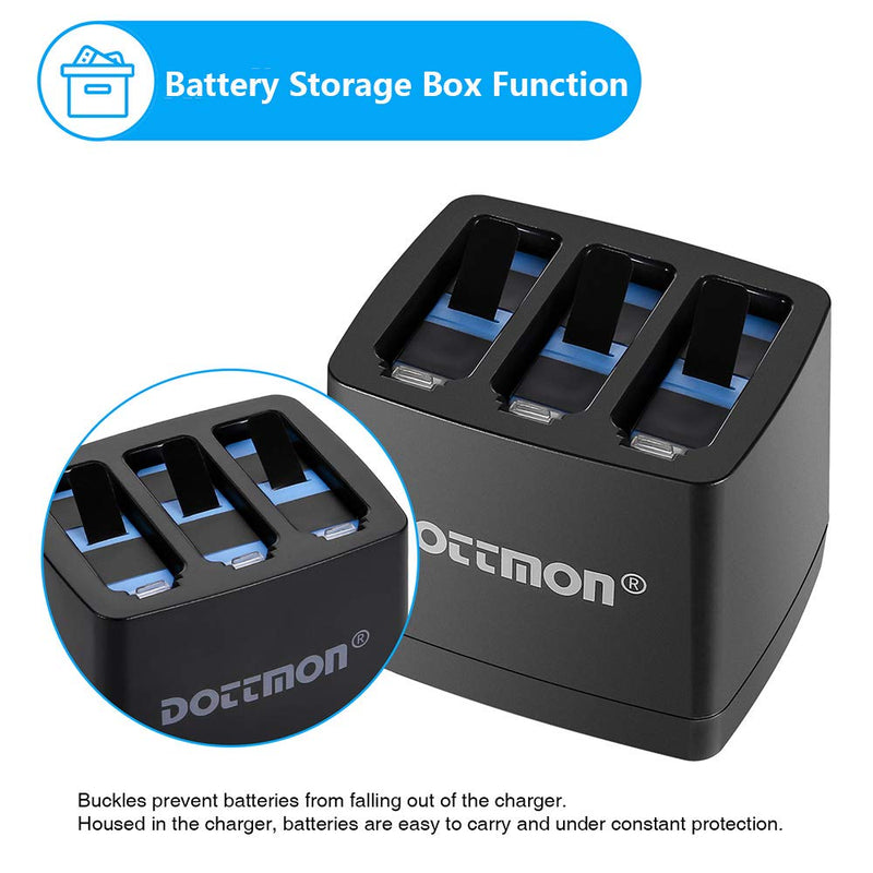 DOTTMON 2-Pack Gopro Battery for Hero 5/6/7 & 3-Channel Battery Charger for Gopro Hero 5 Black/Hero 6 Black/Hero 7 Black(Not for Hero 8/9)