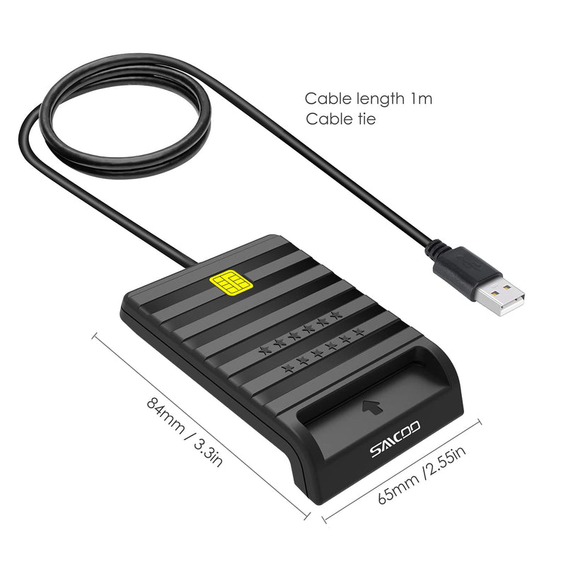 Saicoo DOD Military USB Common Access CAC Smart Card Reader, Compatible with Mac OS, Win (Black) black
