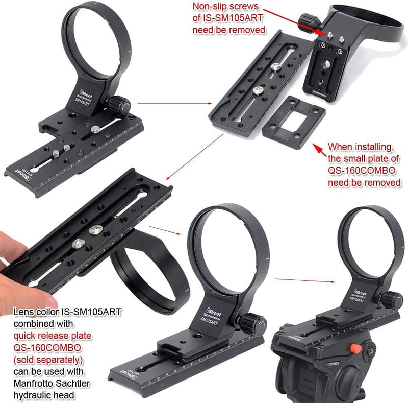 [AUSTRALIA] - Lens Collar Tripod Mount Ring Support Holder BracketCompatible with Sigma 105mm f/1.4 DG HSM Art (EF/FX/FE/L Mount) & Sigma 100-400mm f/5-6.3 DG DN OS (E/L Mount) Lens, Bottom is Arca Fit Plate 