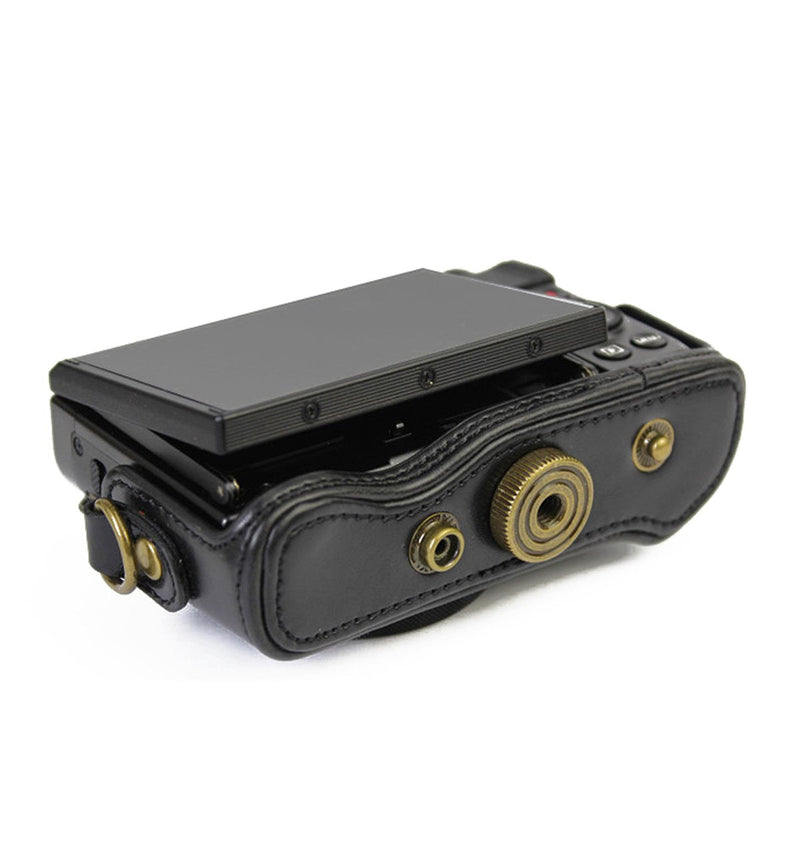 TUYUNG Vintage Leather Camera Case Bag with Strap for Canon Powershot G7X, G7X Mark II DSLR Camera - Black