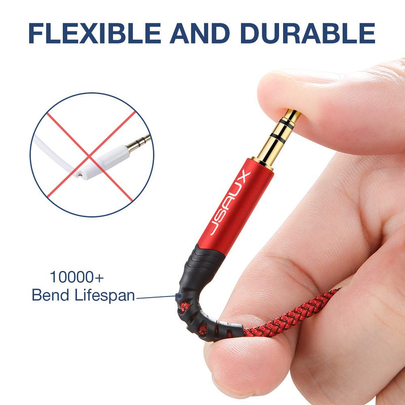 JSAUX AUX Cable, [4ft/2Pack- Copper Shell, Hi-Fi Sound] 3.5mm TRS Auxiliary Audio Cable Nylon Braided Aux Cord Compatible for Car/Home Stereos,Speaker,Headphones,Sony,Echo Dot,Beats - Red 2m