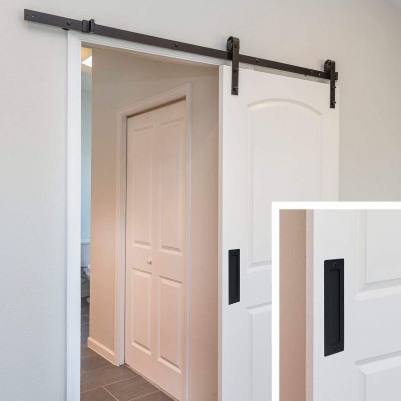 Orgerphy 7” Barn Door Handle Finger Pull Set (1 Pack) in Black | Heavy Duty Modern Simple Invisible Handle for Gates Garages Sheds Barn Door, Pocket Door | with Flat Bottom Easy to Install 1