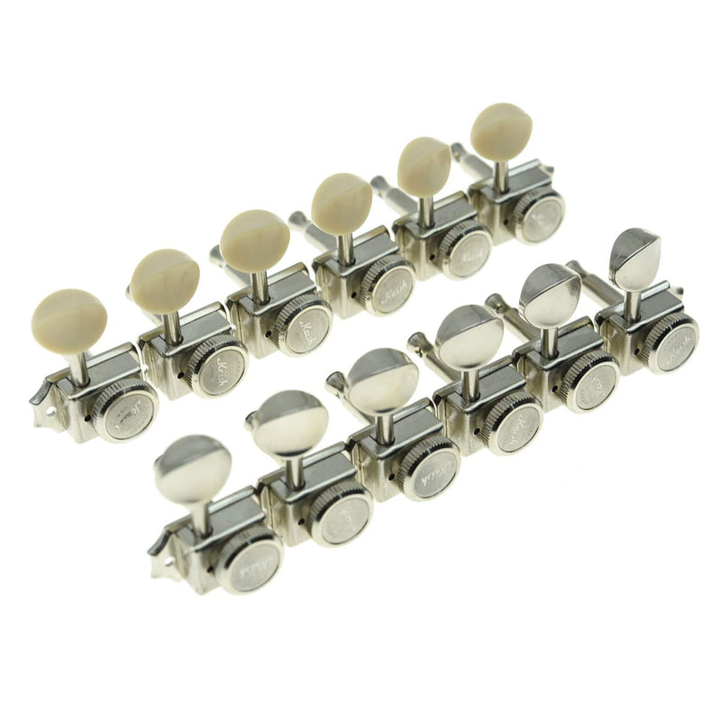 KAISH 6 Inline Guitar Vintage Style Locking Tuners Guitar Tuning Keys Guitar Lock Machine Heads for Strat Tele Nickel with Ivory Button