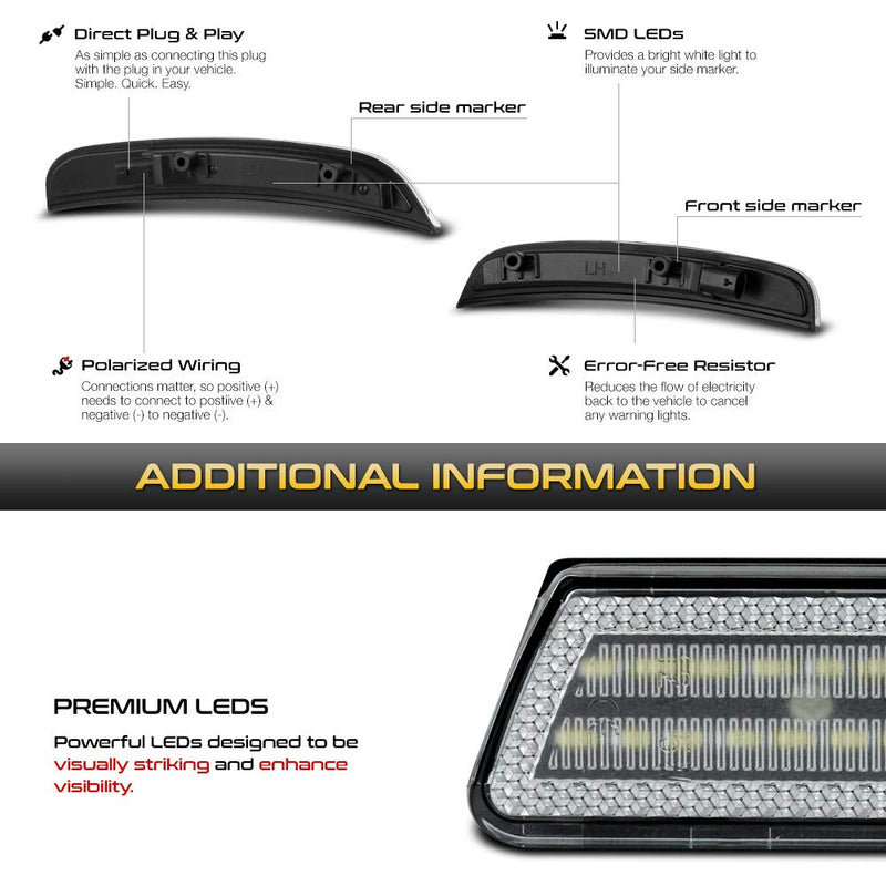 VIPMOTOZ Front + Rear White LED Strip Side Marker Light Fender Parking Lamp Replacement For 2015-2022 Dodge Charger LD, Chrome Housing, Driver & Passenger Side