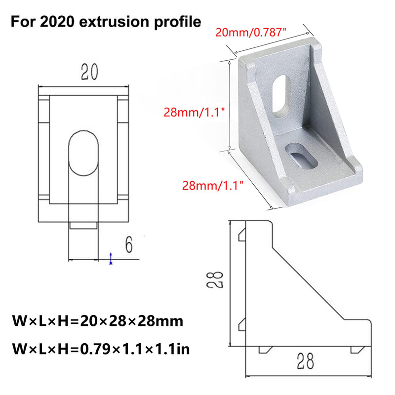 [AUSTRALIA] - 20pcs Aluminum Profile Connector Set,20pcs Corner Bracket,40pcs M5 Slide in T Nuts,40pcs Hex Screw Bolt and 1pcs Wrench for 2020 Aluminum Extrusion Accessories Silver-20Set 