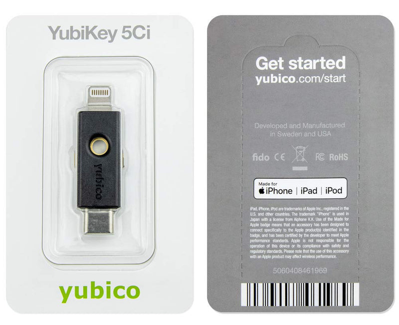 Yubico YubiKey 5Ci - Two Factor Authentication Android/PC/iPhone Security Key, Dual Connectors for Lighting/USB-C - FIDO Certified USB Password Key, Protect Online Accounts with More Than a Password