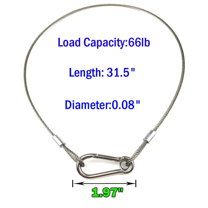 SMTUNG 31.5'' Fall Prevention Safety Cables Stainless Steel Security Rope for Party Lights DJ Light Stage Lighting 66lb Load Capacity (3pcs 0.08in 2mm) 3pcs 0.08in 2mm