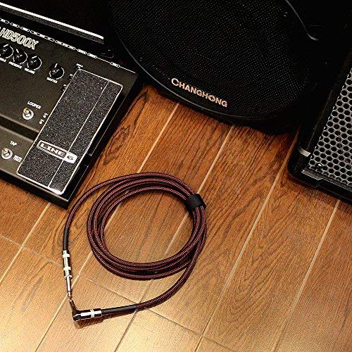 OTraki Guitar Cable 10ft 6.35mm 1/4" 2 Pack Braided Noiseless 3 Meter Guitar Amp Lead L Shaped 90 Degrees Jack Straight to Right Angle Instrument Cord for Electric Guitar Bass Keyboard