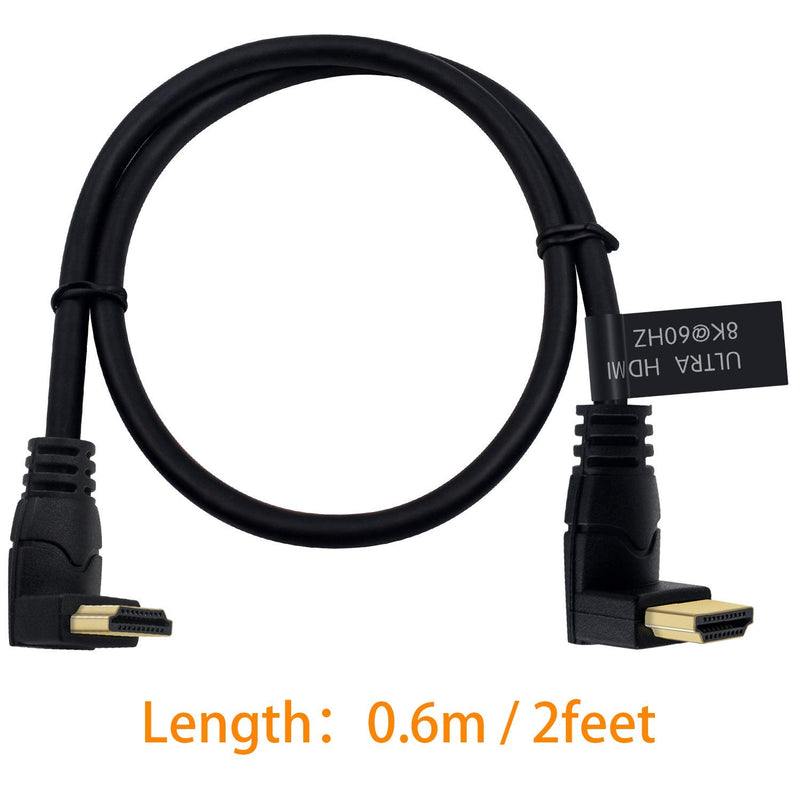 Poyiccot 8K HDMI Cable 2feet, HDMI 2.1 Cable 90 Degree 8K HDMI Cable 48gbps Up Angle HDMI Male to Down Angle Male HDMI 2.1 Cable Support 8K@60Hz 4K@120 7680P for TV/Xbox /PS4 /PS5 8K HDMI 2.1 Cable Up/Down Angle