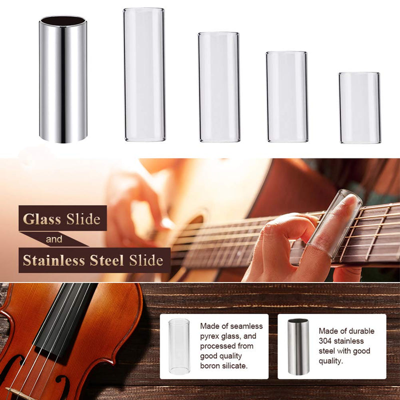 5 Pieces Glass Slide And Stainless Steel Slide Set Instrument Accessory For Guitar Bass Bass Medium
