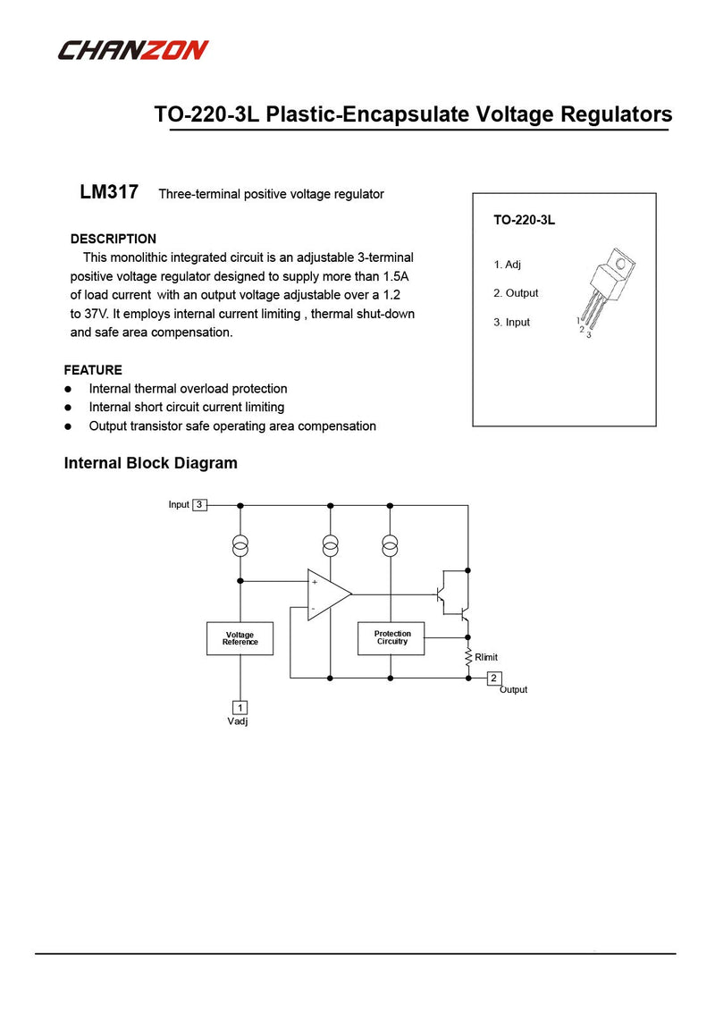 Chanzon 10pcs LM317T TO-220 Adjustable Voltage Regulator ATX Transistor 1.2A