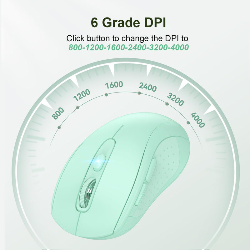TECKNET Bluetooth Wireless Mouse, 3 Modes Bluetooth 5.0 & 3.0 Mouse 2.4G Wireless Portable Optical Mouse with USB Nano Receiver, 2400 DPI for Laptop, MacBook, PC, Windows, Android, OS System (Green) Green