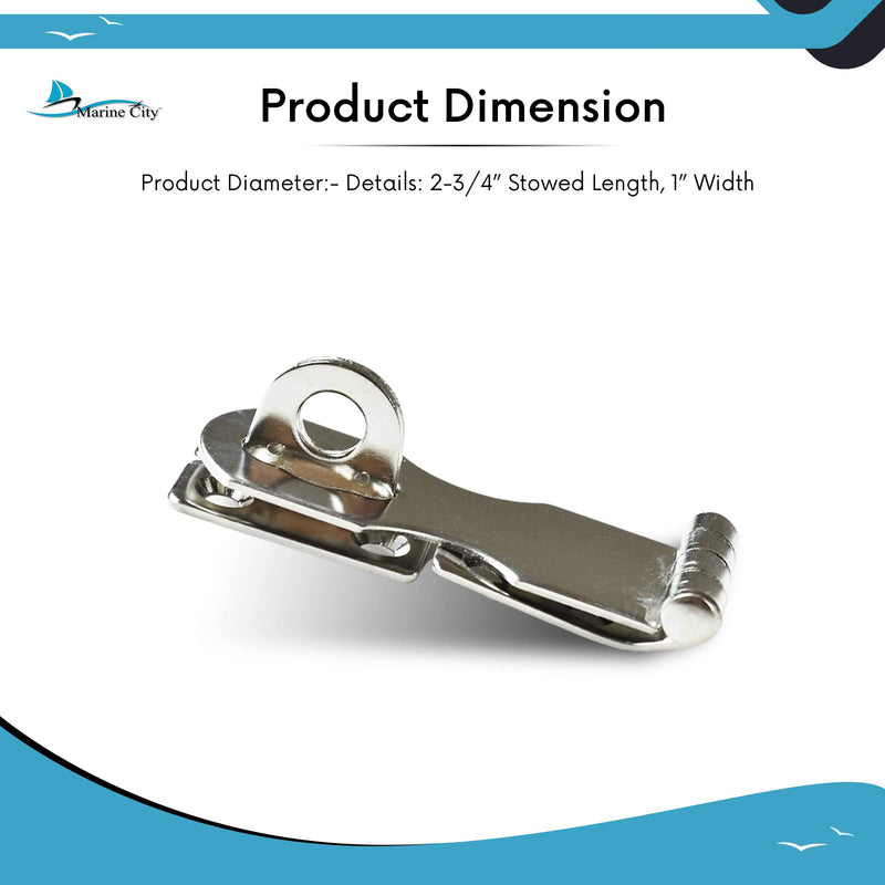 MARINE CITY Stainless-Steel Marine Safety Hasp with Fixed Plate 2-3/4 Inches