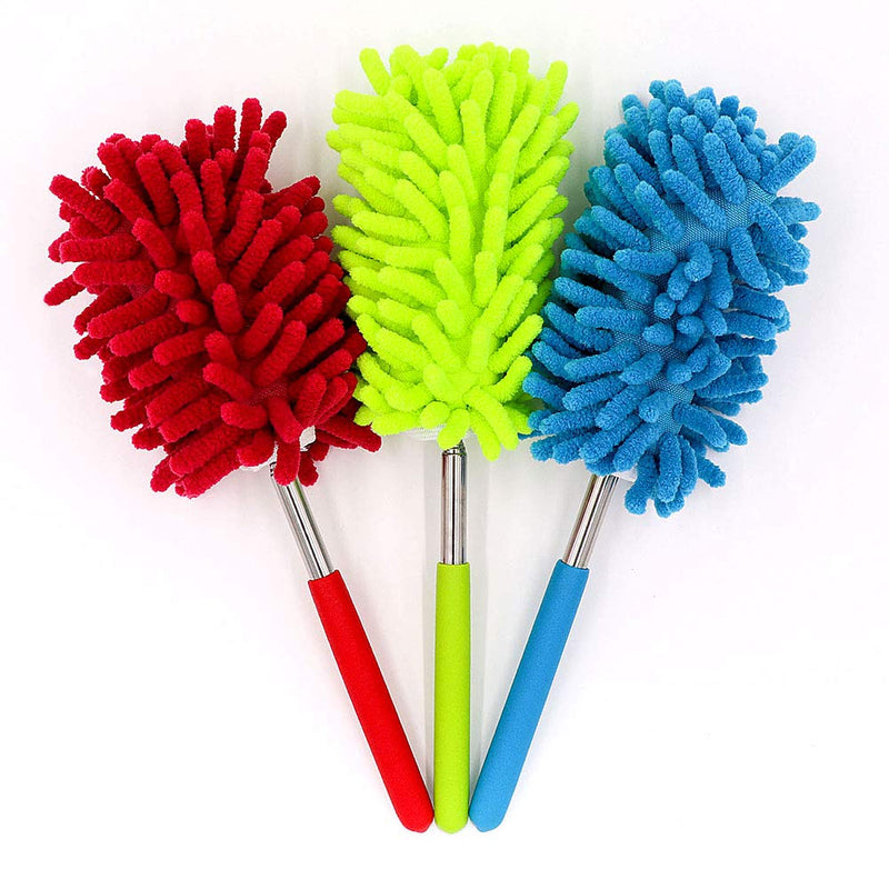 3 Pack Microfiber Duster, MCOMCE Microfiber Hand Duster Washable Microfibre Cleaning Tool Extendable Dusters for Cleaning Office, Car, Computer, Air Condition, Washable Duster