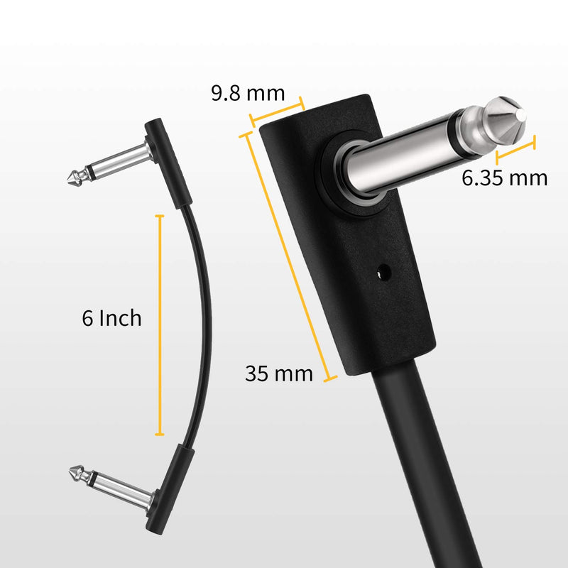 Donner Flat Patch Cables for Guitar Effect Pedal 6 Inch Save Space Clear Sound 1/4" TS Right Angle 3 Packs