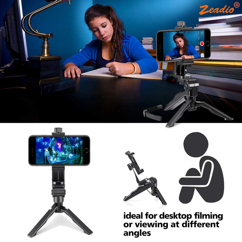 Zeadio Mini Smartphone Tripod Grip Stabilizer, Desktop Tabletop Stand Tripod with Phone Holder，Fits for All iPhone and Android Smartphones