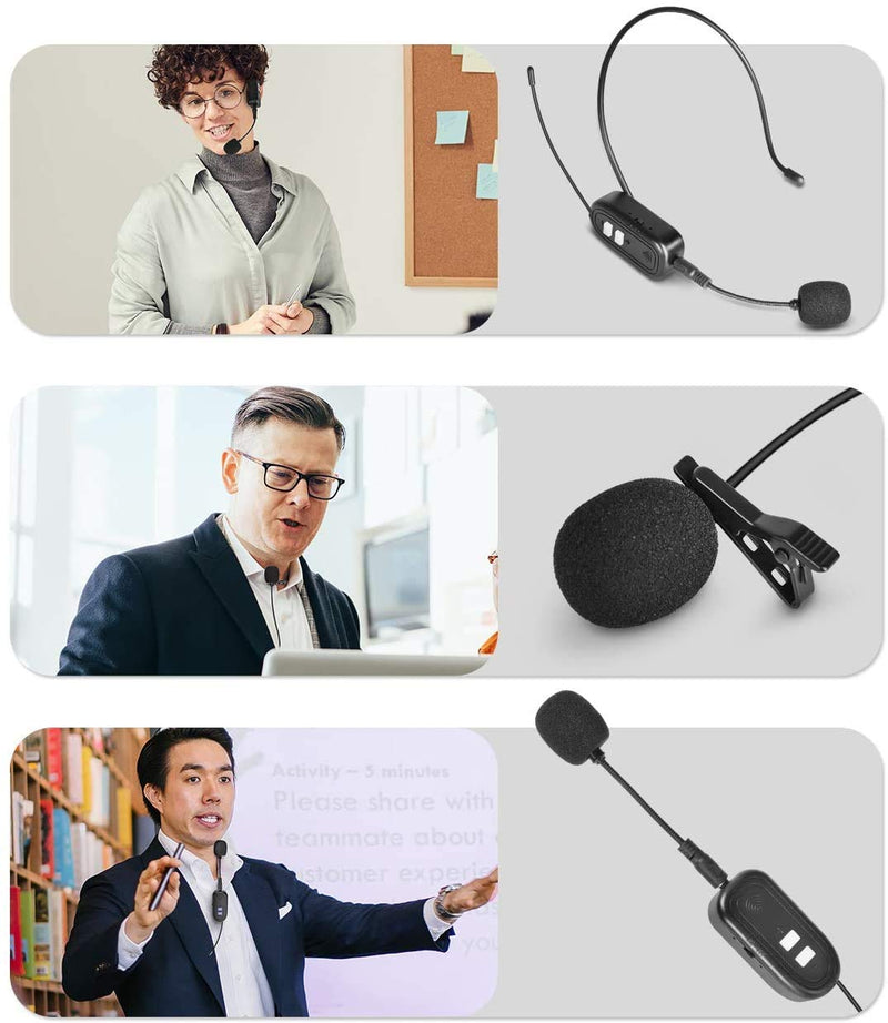 Bomaite UHF Portable Wireless Microphone Set with Headset/Handheld/Lavalier Lapel Mics, Wireless Transmitter and Receiver for Live Performance, Compatible with Smartphone, Laptop, Speaker