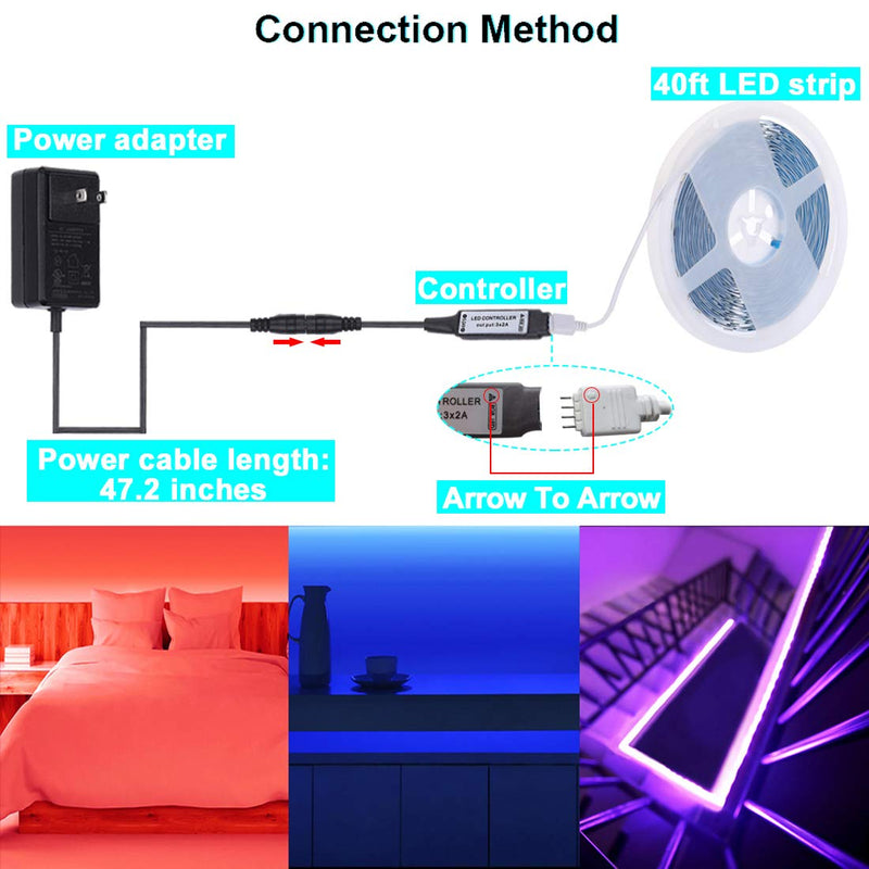 [AUSTRALIA] - LED Strip Lights, 40ft RGB Led Strip SMD 5050 LED Lights, Color Changing Light Strip with 44 Keys RF Remote Controller 24V UL Power Adapter (White) White 