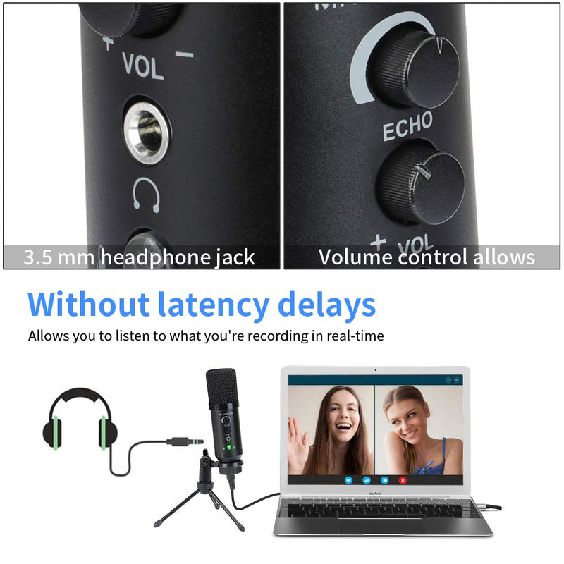 USB Microphone, PC Microphone Plug & Play with Tripod Stand, Condenser Recording Microphone on PC, Laptop, for YouTube/Skype/Vocal Recording/Podcasting/Streaming