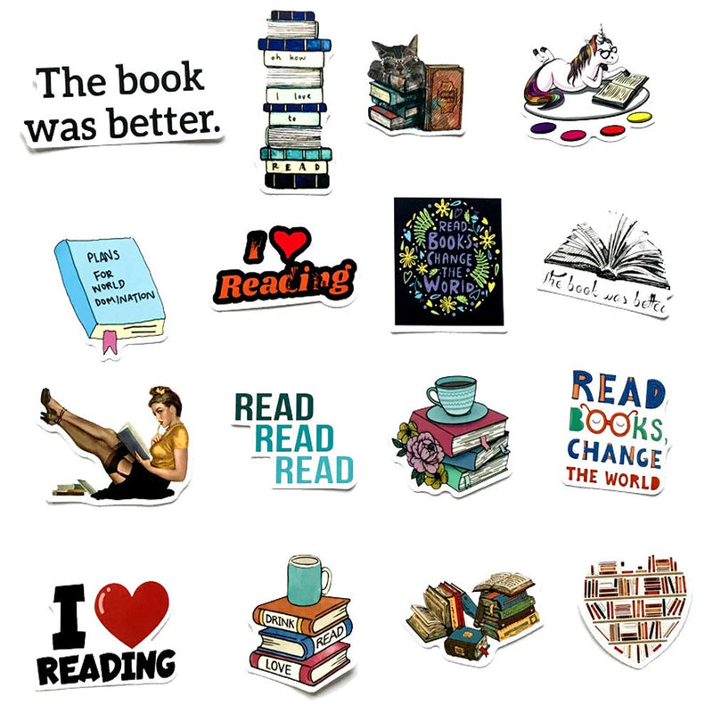 50PCS Reading Stickers,Motivational Stickers for Water Bottle Laptop Computer Phone Decal Pack