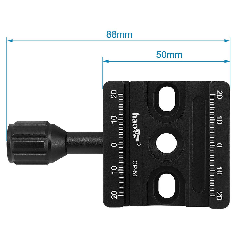 Haoge CP-51L 50mm Screw Knob Clamp Adapter Mount with Long Arm for Quick Release QR Plate Camera Tripod Ballhead Monopod Ball Head Fit Arca Swiss
