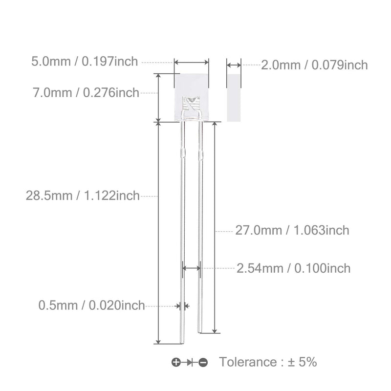 Chanzon 100 pcs 2x5x7 White LED Diode Lights 257 (Square Clear Transparent Lens DC 3V 20mA) Lighting Bulb Lamps Electronics Components Indicator Light Emitting Diodes A) White (100pcs)