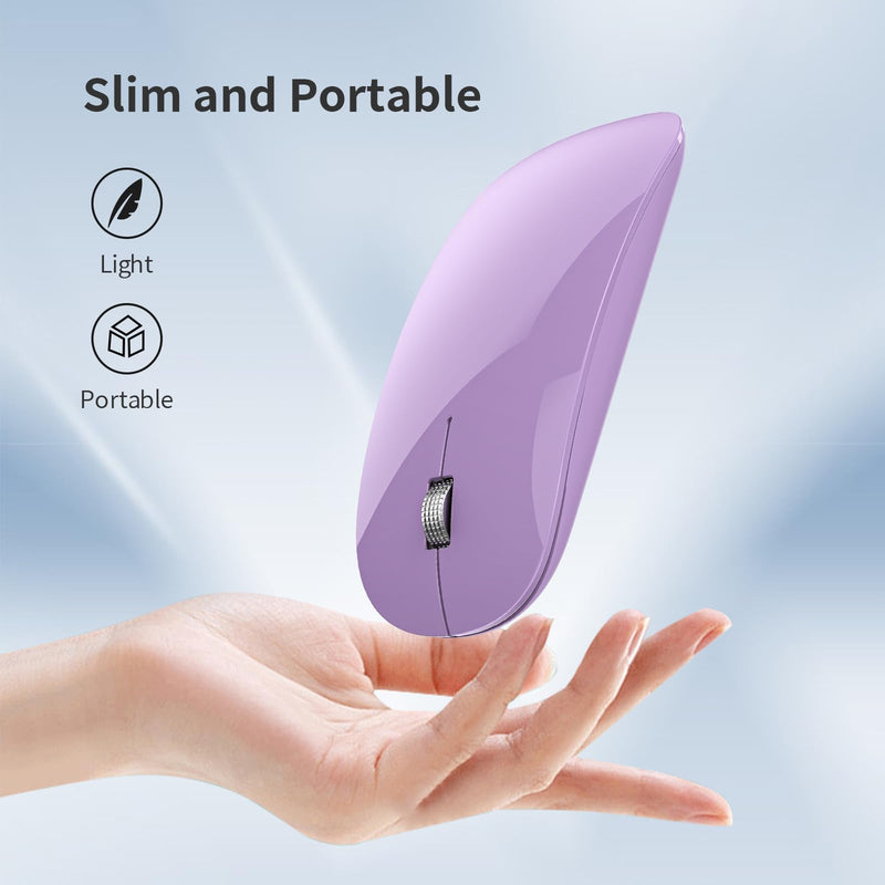 TENMOS M18 Bluetooth Mouse, USB C Rechargeable Wireless Mouse, Triple Mode (Dual Bluetooth+USB) Computer Silent Mice Portable with USB Receiver and Type C Adapter for Laptop/MacBook/iPad/PC - Purple