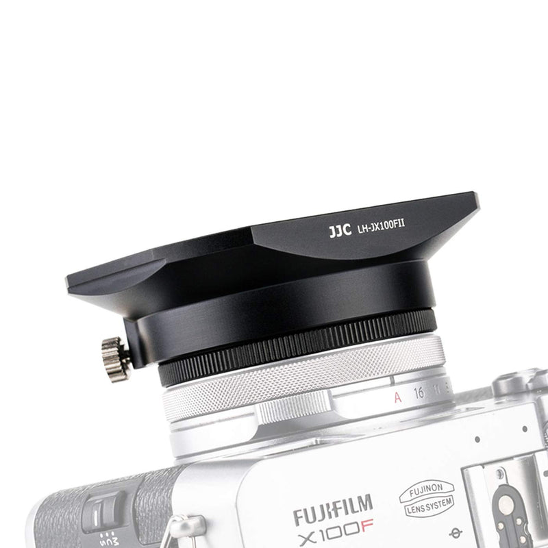 JJC LH-JX100FII BLACK Square Metal Lens Hood for Fujifilm X70 X100 X100S X100T X100F X100V, Fuji X100S, Fuji X100F, Fuji X100V Lense Hood Shade, W/ Front Cap, Fujifilm LH-X100 Lens Hood Replacement