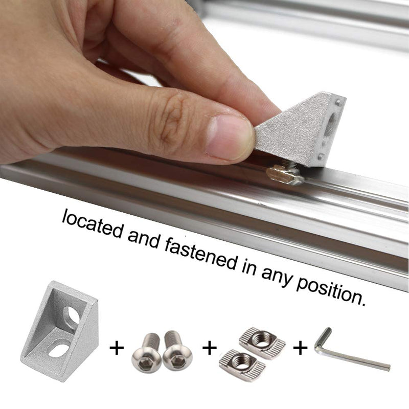 2020 Series Aluminum Profile Connector Set, 20pcs Corner Bracket, 40pcs Drop in T Nuts and Hex Screw Bolt for Slot 6mm 20S Aluminum Extrusion Profile Accessories