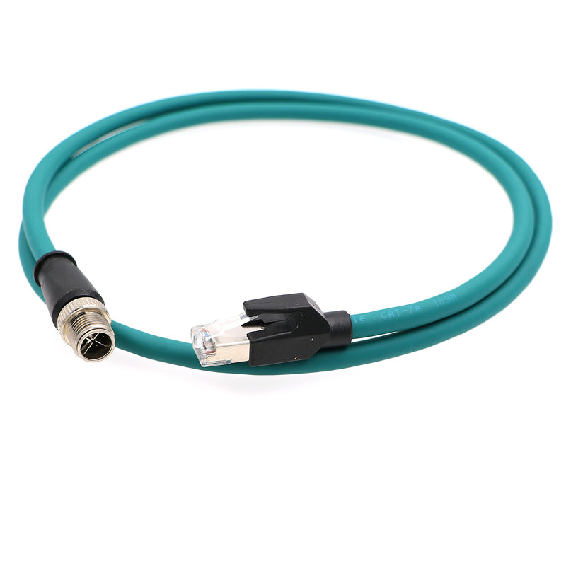 M12-RJ45-XCode-Ethernet-Shielded-Industrial M12 8 Pin X-Code Male to RJ45 Cat6a Ethernet Shielded Cable for Cognex Industrial Camera 3.3Ft|1M