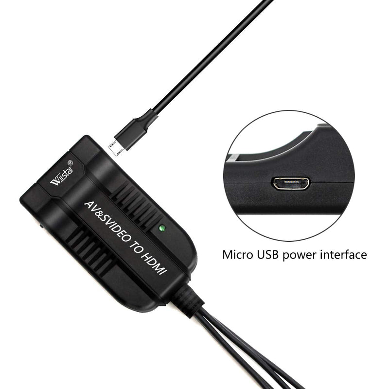 Wiistar AV CVBS to HDMI Converter Male Composite Female RCA S-Video to HDMI Adapter Support 720P 1080P for TV VHS VCR DVD