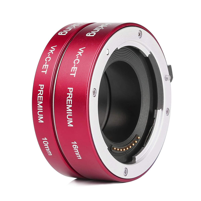 Voking VK-C-ET 10mm+16mm Metal AF Auto Focus Macro Extension Tube Adapter Ring Kit for Canon Mirrorless M2 M3 M5 M6 M10 M50 M100 M200 M6 Mark II EOS-M Cameras Red