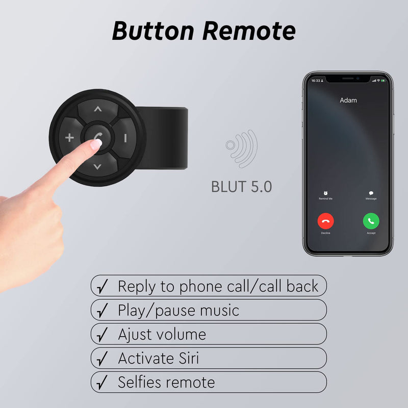 Media Button Remote Control, IPX6 Waterproof, Strap Type Phone Controller for Car Bike Motorbike Steering Wheel, Siri, Call & Camera, Compatible for iPhone Samsung Galaxy Any Android Device