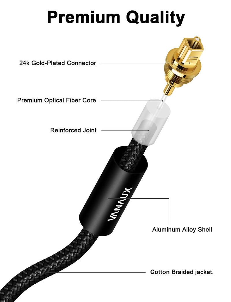 VANAUX Digital Optical Audio Cable 5ft, S/PDIF Toslink Cable 24K Gold-Plated Fiber Optic Cord Compatible with Sound Bar/Television/Blu-ray Players/Set top Box/Projector/Decoder/Home Theater & More Toslink to Toslink 5ft/1.5m