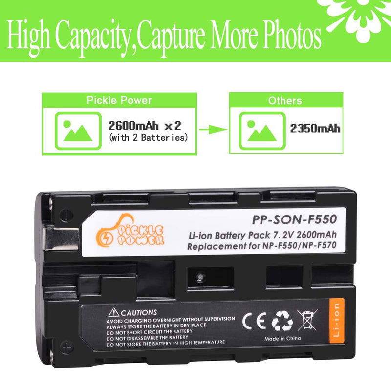 NP-F550 Pickle Power NP-F550 NP-F570 Battery and LED Dual Charger Replacement for Sony NP F970 F750 F770 F960 F550 F530 F330 F570 and TR516 TR716 TR818 TR910 TR917 CCD-SC55