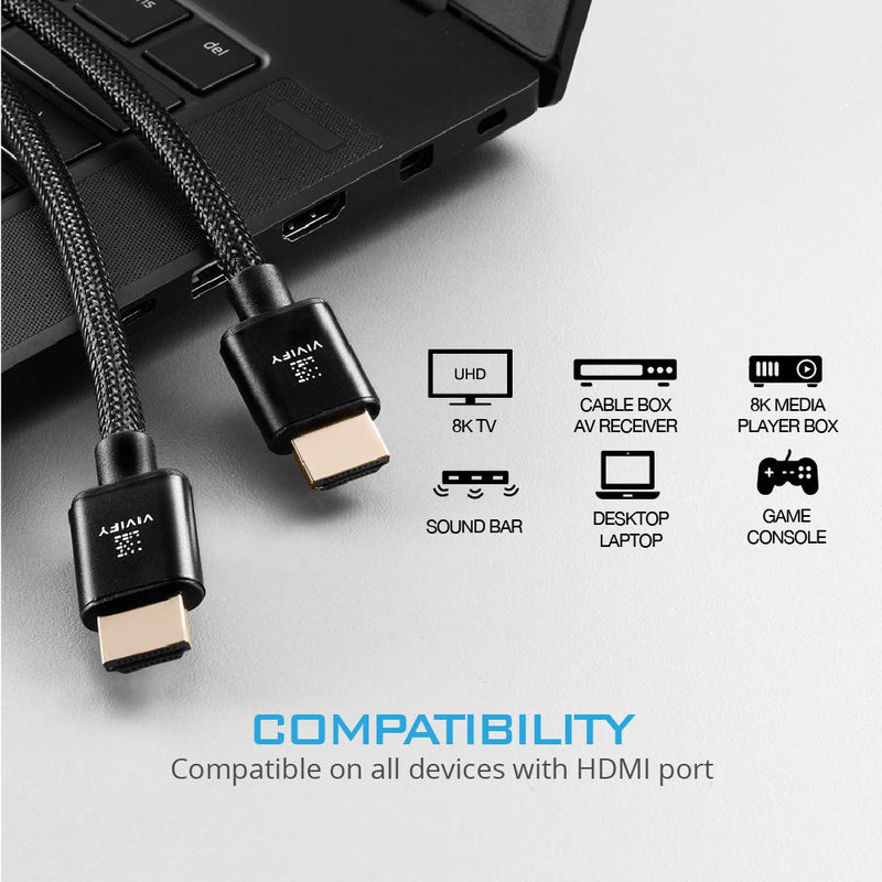 VIVIFY 8K Ultra HD High Speed 48Gpbs HDMI Cable,8K 60Hz, 4K 120Hz, 6.5 ft, Xenos W31, Blue, eARC HDR10 4:4:4 HDCP 2.2 & 2.3 Compatible with Dolby Vision