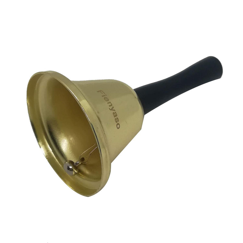 Fienyaso Handbells Gold Steel Hand Bell Loud Call Bell Alarm, Family Loves, Musical Hand Bells, Cow bells with Stick Grip, for Cheering at Sporting & Wedding Events, Food Line, Alarm, Jingles, Ringing