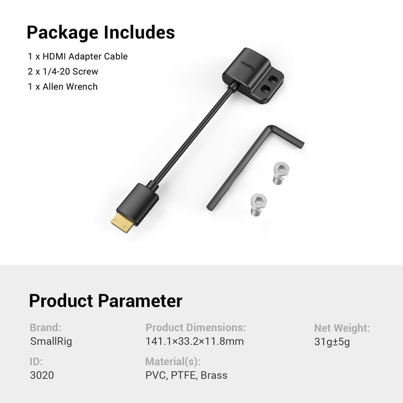 [AUSTRALIA] - SMALLRIG Ultra-Slim 4K HDMI Adapter Cable, Female HDMI Type A to Male Mini-HDMI Type C, 4K@60HZ, for Nikon Z6, Z7, D780 / for Canon EOS RP, 5D Mark IV - 3020 Femail A to Male C 