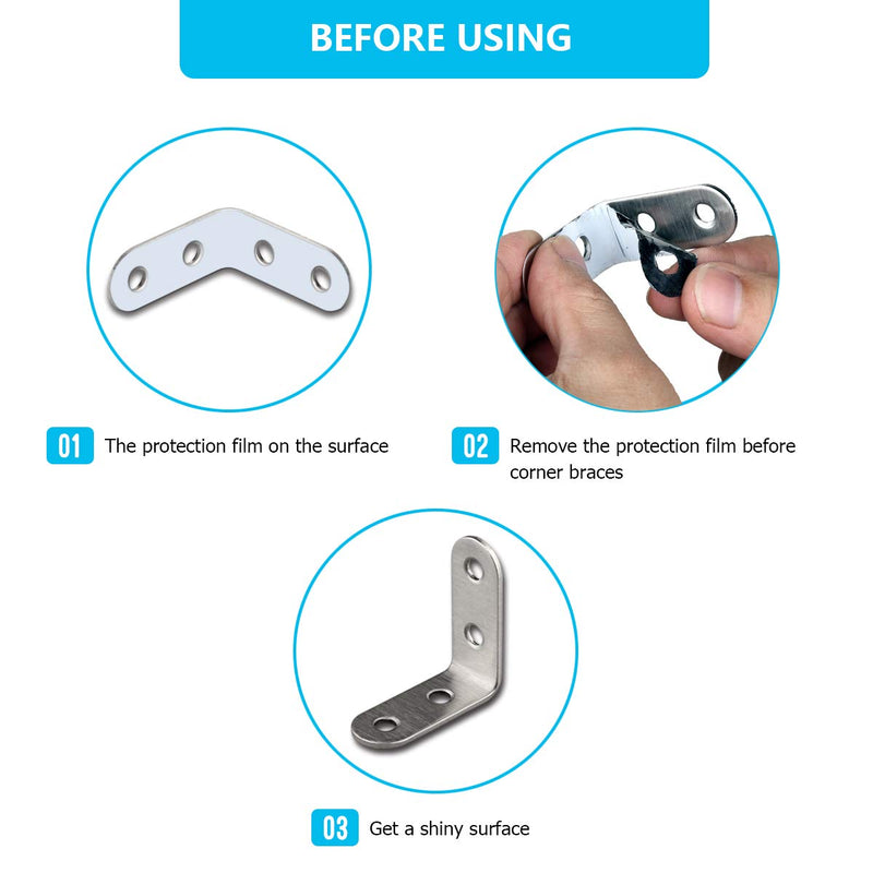 24 Pieces Stainless Steel Corner Braces (1.57 x 1.57 inch，40 x 40 mm) Joint Right Angle Bracket Fastener L Shaped Corner Fastener Joints Support Bracket, 96 Pieces Screws Included 1.57*1.57 inch