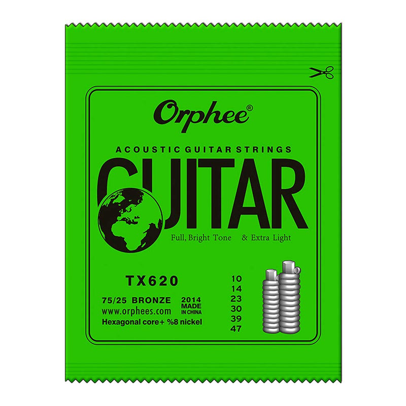 3 Packs Orphee TX620 Colorful Ball-End Phosphor Bronze Acoustic Guitar Strings Extra Light (010-047) ,with 6pcs Celluloid Guitar Picks Medium 0.71mm