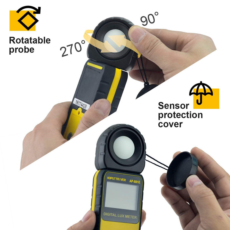 [AUSTRALIA] - Light Meter, lux Meter AP-881E Recording Light Meter for Plants with Display 3999(Range from 1～300,000Lux), Lux/Fc Unit, MAX/MIN, Back Light, Data Hold, Data Storage AP-881E(0.01~300,000 Lux) 