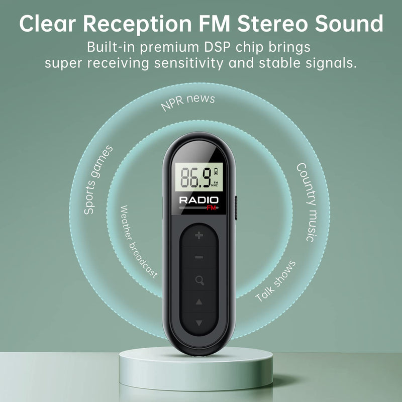 UMUTOO Personal Portable Pocket FM Radio, Rechargeable Transistor Walkman Radio with Best Reception, Long Battery Life, Stereo Headphones, Belt Clip, for Hiking, Walking, Jogging MI03 FM