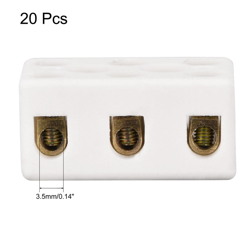 MECCANIXITY Porcelain Ceramic Terminal Block 20pcs 3 Way 8 Hole 3mm High Temperature 3W8H 31x20x14mm for Wire Connector