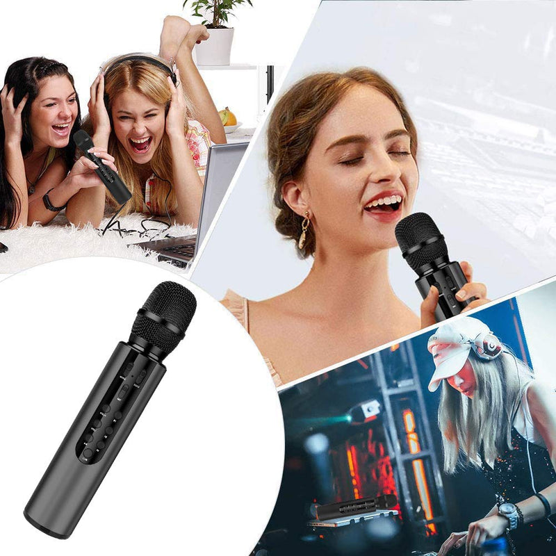 [AUSTRALIA] - ALPOWL Wireless Bluetooth Karaoke Microphone with Sound Card, 4-in-1 Portable Handheld Karaoke Mic Machine Christmas Birthday Home Party for Android/iPhone/PC or All Smartphone (Black) Black 